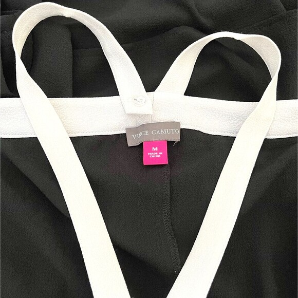 Vince Camuto Off Shoulders Black Top Womens Size M White Bow Halter Neck Flutter - Picture 7 of 8